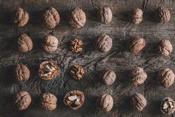 walnuts on a wooden rustic table
