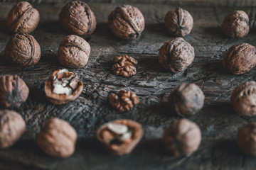 walnuts on a wooden rustic table