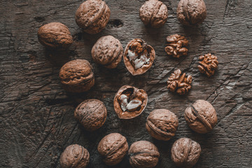 walnuts on a wooden rustic table