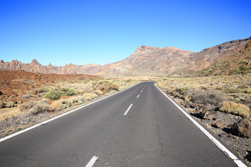 Fototapeta na wymiar Rural road in the El Teide National Park on Tenerife Island, Canary Islands, Spain