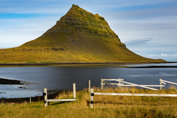 Kirkjufell (463m) is a beautifully shaped and a symmetric, free standing mountain. Its name means 'Church Mountain'.