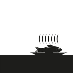 A dish of fresh fish. Vector icon in two colors. Black and white.