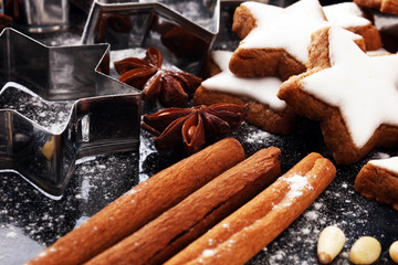 Baking christmas cookies. Typical cinnamon stars bakery
