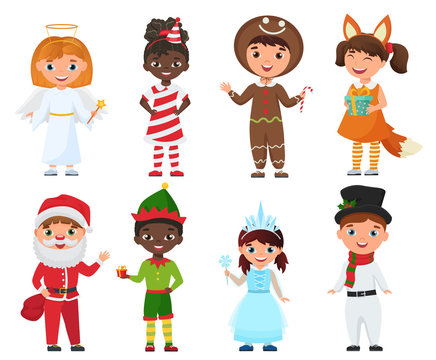 Vector Set of Kids in Christmas Costumes.