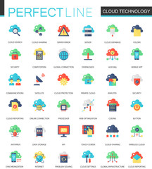 Vector set of flat Cloud data technology icons.