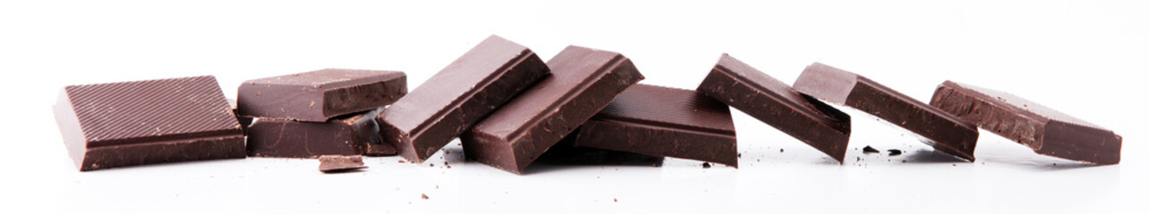 close up of chocolate bars isolated on white background