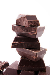 close up of chocolate bars isolated on white background