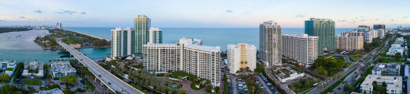 Aerial panorama Bal Harbour Miami Florida
