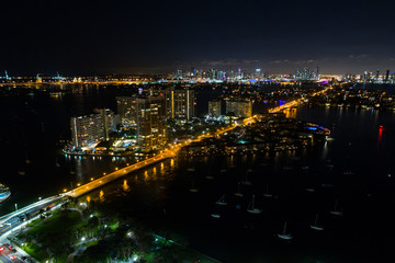 Fototapeta premium Aerial night photo of Belle Isle Island Miami Beach