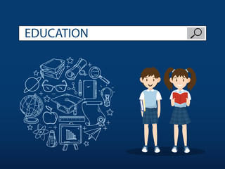 Two students with education search engine bar  illustration  design.vector