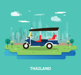Tuk tuk transportation in Thailand illustration and vector design