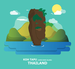 Koh Tapu(James Bond island) amazing place in Thailand illustration design.vector