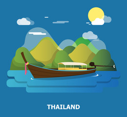 A boat on the river illustration design in Thailand.vector