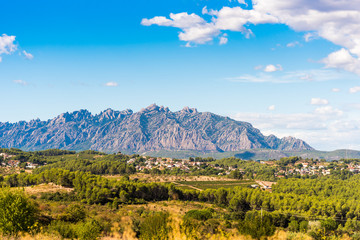 View of the mountain of Montserrat, Barcelona, Catalunya, Spain. Copy space for text.