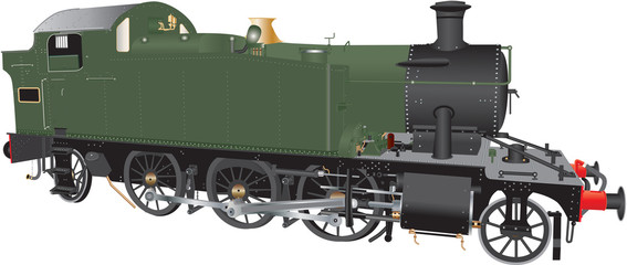 A Green and Black Steam Locomotive isolated on white