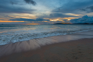 Photo in blue tones, sunset over the Andaman Sea in Thailand