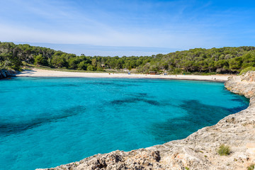 Fototapeta na wymiar Beautiful Beach of Cala S'Amarador at Mondrago - Natural Park on Majorca Spain, Balearic Islands, Mediterranean Sea, Europe