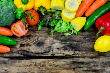 Vegetables Fresh Vegetables Colorful Background Picture Studio for Health Including fresh vegetables together, on old wooden floor, Top view