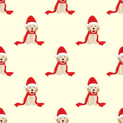 Labrador Retriever with Santa Hat Seamless on Ivory Beige Background