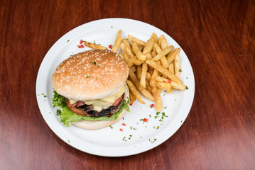 beef burger and fries