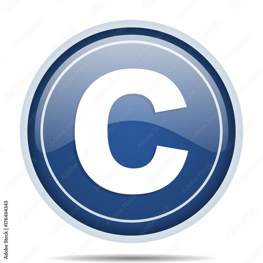 Poster Copyright blue round web icon. Circle isolated internet button for webdesign and smartphone applications.