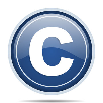 Copyright blue round web icon. Circle isolated internet button for webdesign and smartphone applications.