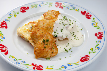 simple dish of Russian, Belarusian, Ukrainian cuisine on a white background