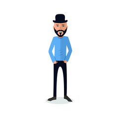 funny and cool cartoon guy in casual clothes, gesturing. Vector illustration