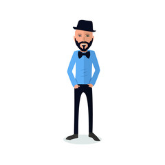 funny and cool cartoon guy in casual clothes, gesturing. Vector illustration