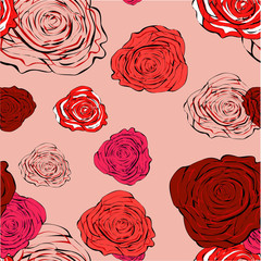 Roses on a peach background, Seamless pattern