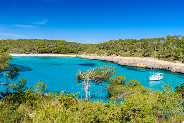 Beautiful Beach of Cala S'Amarador at Mondrago - Natural Park on Majorca Spain, Balearic Islands,...