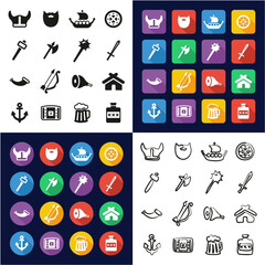Viking All in One Icons Black & White Color Flat Design Freehand Set