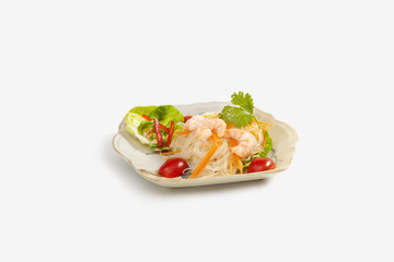 Prawns salad vietnamese style on white blackground