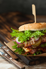 Fresh grilled beef burger and french fries