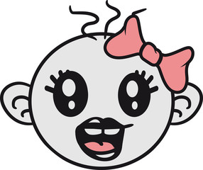 kopf gesicht mädchen frau weiblich girl hübsch schön lachen sitzend klein süß niedlich windel kind baby comic cartoon