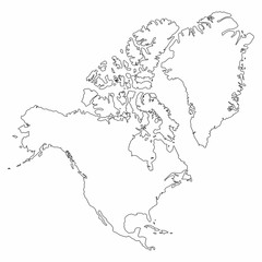 North America map outline graphic freehand drawing on white background. Vector illustration.