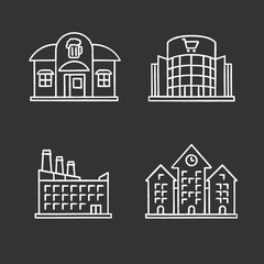 City buildings chalk icons set
