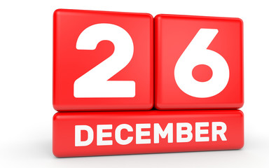 December 26. Calendar on white background.