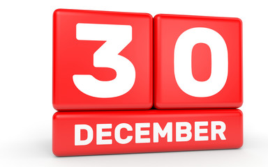 December 30. Calendar on white background.