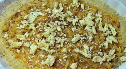 Kneading dough with hands on apple pie