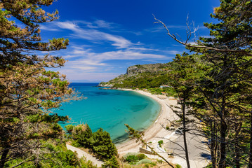 The scenic Potami beach, a popular destination on the Greek island of Samos, Greece