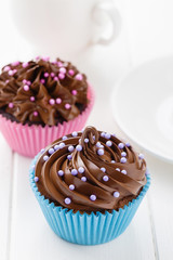 Homemade cupcakes with chocolate cream