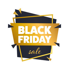 Black Friday Sale banner. Creative badge with ink splashes, paint strokes, geometric shapes. End of season, discount, sale tag. Banner for business, promotion and advertising. Vector illustration.