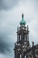 Ancient Gothic Lutheran Cathedral in Dresden. Church spire