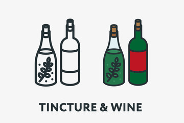 Herbal Tincture and Wine Glass Bottle Minimal Flat Line Outline Colorful and Stroke Icon Pictogram