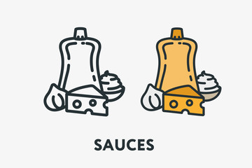 Garlic and Cheese Sauce Plastic Packaging Container Minimal Flat Line Outline Colorful and Stroke Icon Pictogram