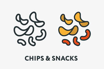 Potato Chips and Corn Snacks Sticks Fast Food Minimal Flat Line Outline Colorful and Stroke Icon Pictogram