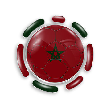Soccer ball with the national flag of Morocco. Modern emblem of soccer team. Realistic vector illustration.