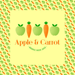 Apple and Carrot  juice logo. Juice label. Pattern background