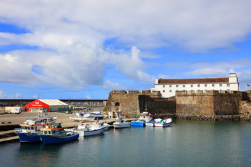 Fototapeta na wymiar Harbor in Ponta Delgada on the island of Sao Miguel, the capital of the Azores